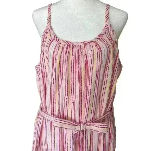 Michael Stars Matilda Midi Dress Belted Waist Striped Size Medium Beachy - Picture 5 of 8